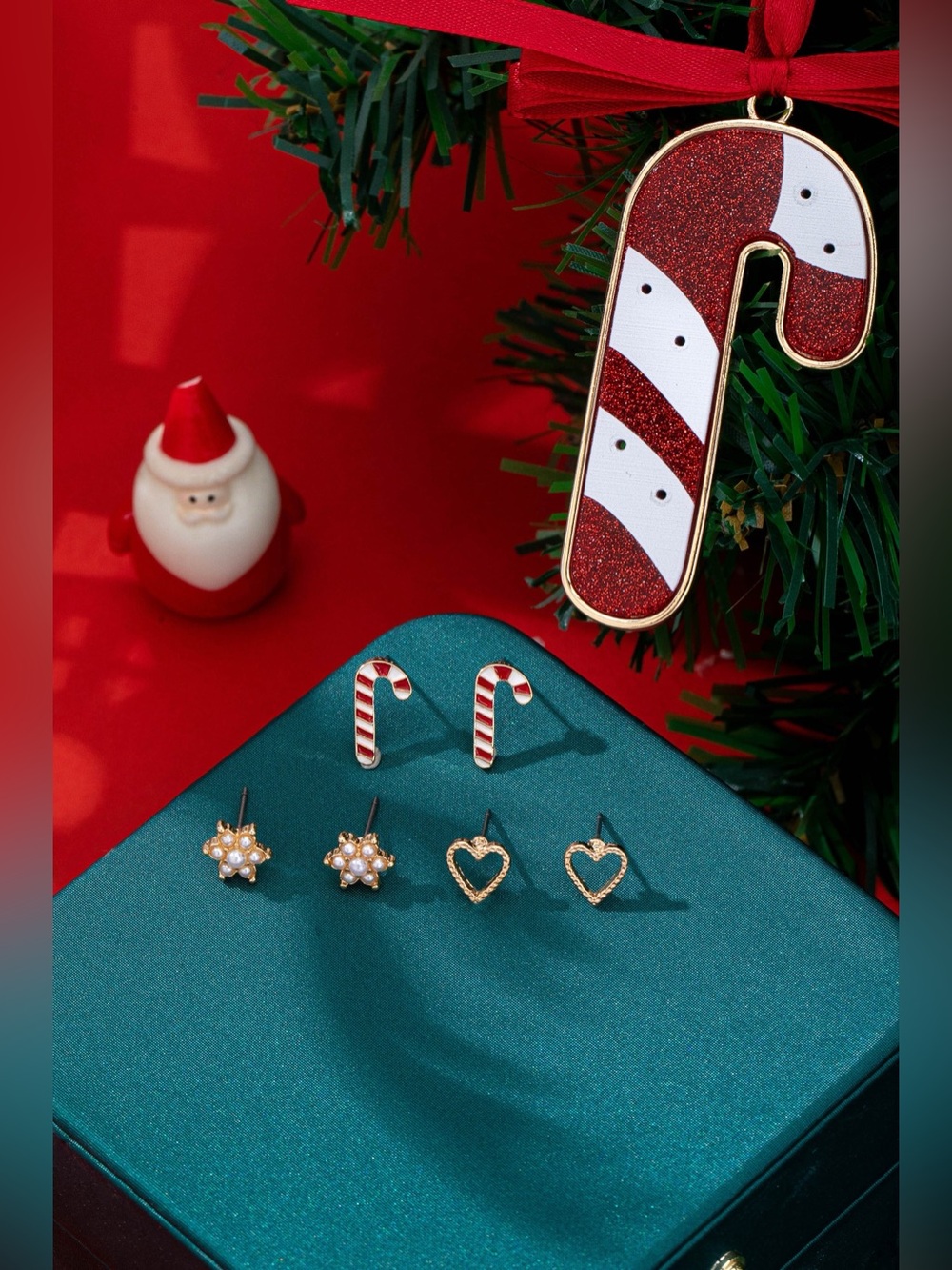 Holiday Christmas Trio Earring and CandyCane Ornament Set
